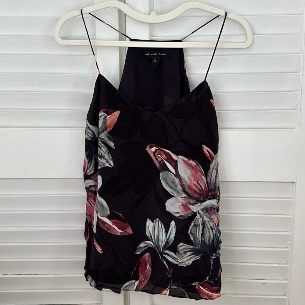 Karen Millen The Atelier 100% Silk Camisole in Floral Black